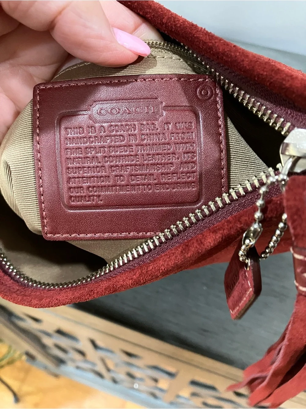 Coach Suede Burgundy SoHo crossbody Bag with Tassel